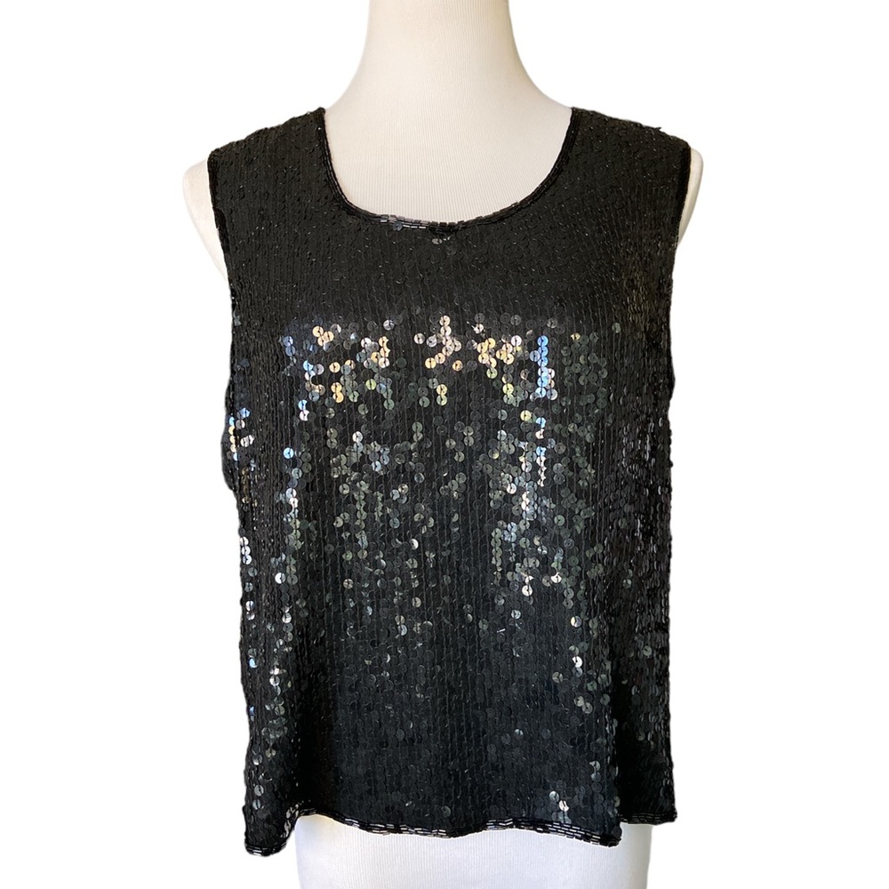 Victoria Holley Retro Vintage Black Sequin Silk Top